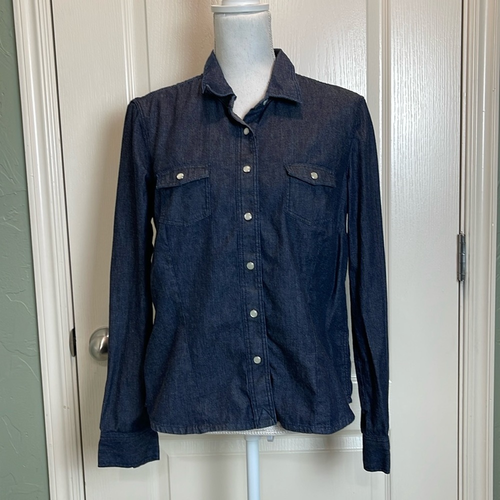 GAP 1969 Dark Rinse Denim Shirt with Pearl snaps sz L Western Style Cowgirl